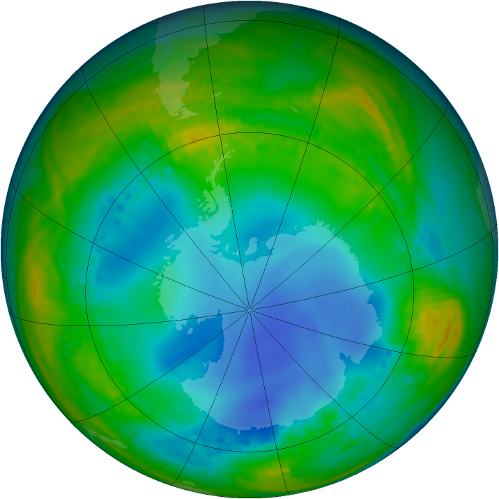 Antarctic ozone map for 14 July 2001